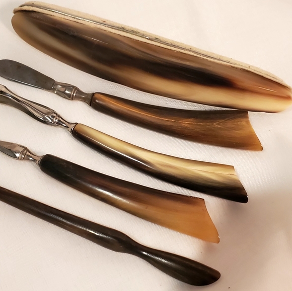 7pc VTG La Cross Bakelite Nail Grooming Manicure Set Leather Silk Case - Picture 8 of 11